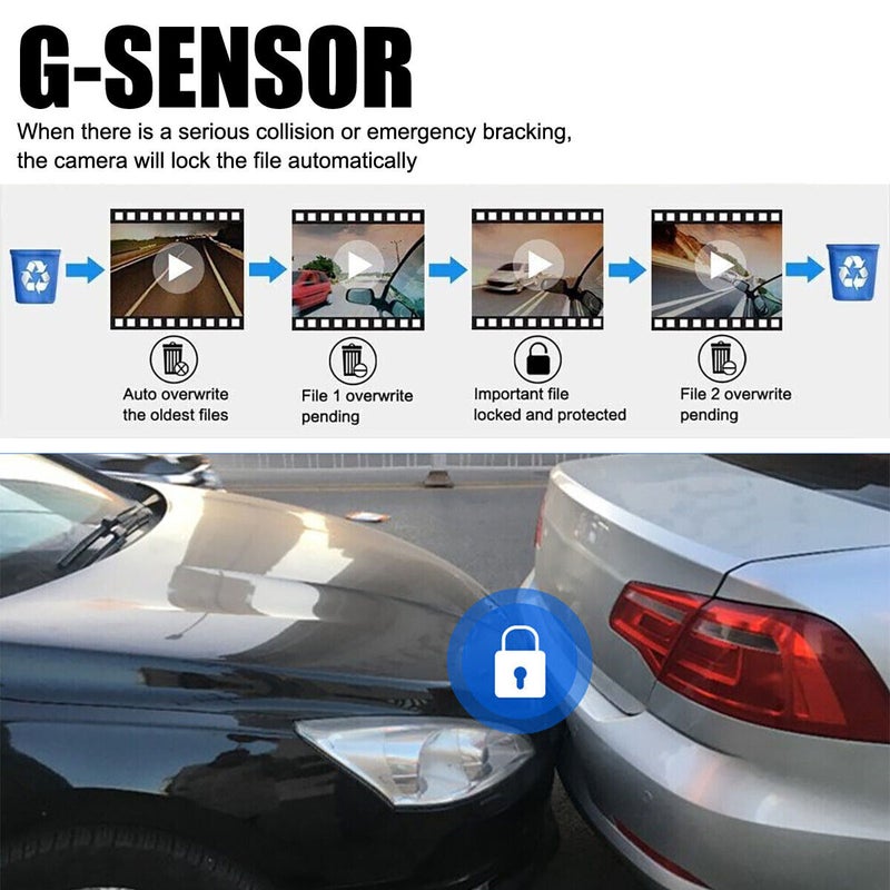 1080P car driving recorder with three lenses, front mounted and built-in rear DVR recorder, 3.16-inch screen, wide angle 170 °, night vision G high-definition sensor, loop recording for 24-hour monitoring, equipped with WiFi and 32GB card - Image 4