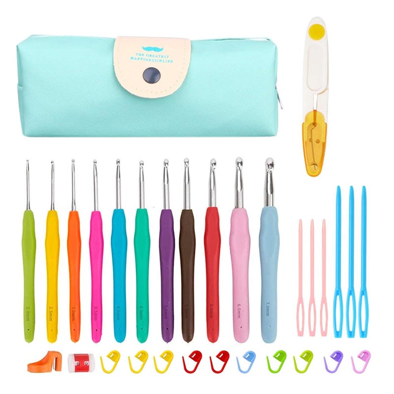 ELEPHANTBOAT 31Pcs Crochet Kit Full Size Crochet Needles Knitting Craft Weaving Yarn Sewing Tools Kit with 11 Colorful Soft Grip Crochet Hooks 2mm8mm Scissor Tape Measure Markers etc - Image 1