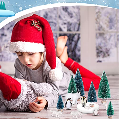 Sratte مجموعة تماثيل الحيوانات القطبية 19 قطعة تشمل 9 تماثيل حيوانات قطبية دب قطبي بطريق ثعلب قطبي 6 أشجار صنوبر صغيرة 1 لوح فوم 1 بطانية ثلج مزيفة 2 ورق كرافت أزرق مجموعة ديوراما قطبية - Image 4