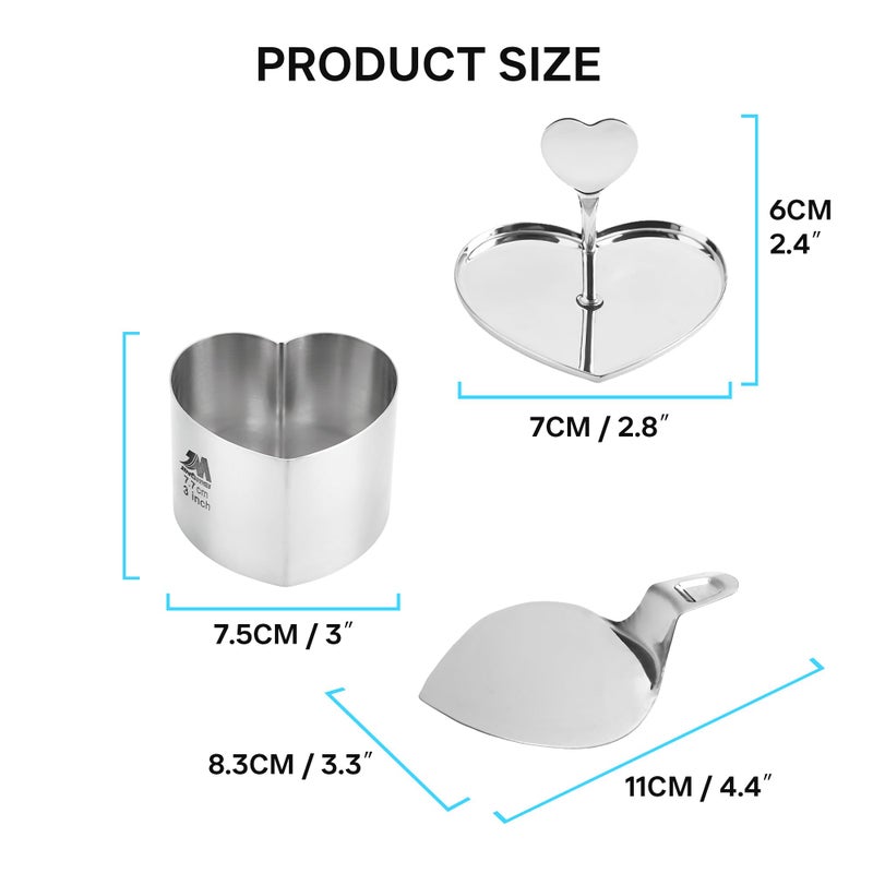 M JINGMEI 6 Pack Heart-Shaped Cake Ring Molds, Seamless Stainless Steel Cake Cutter with Pusher & Lifter, 3-Inch Dessert Mousse Rings for Baking (Includes 1 Pusher, 1 Lifter and 6 Rings) - Image 5