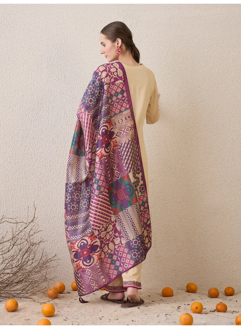Ameya Beige-embroidered-straight-kurta-trousers-with-dupatta-set