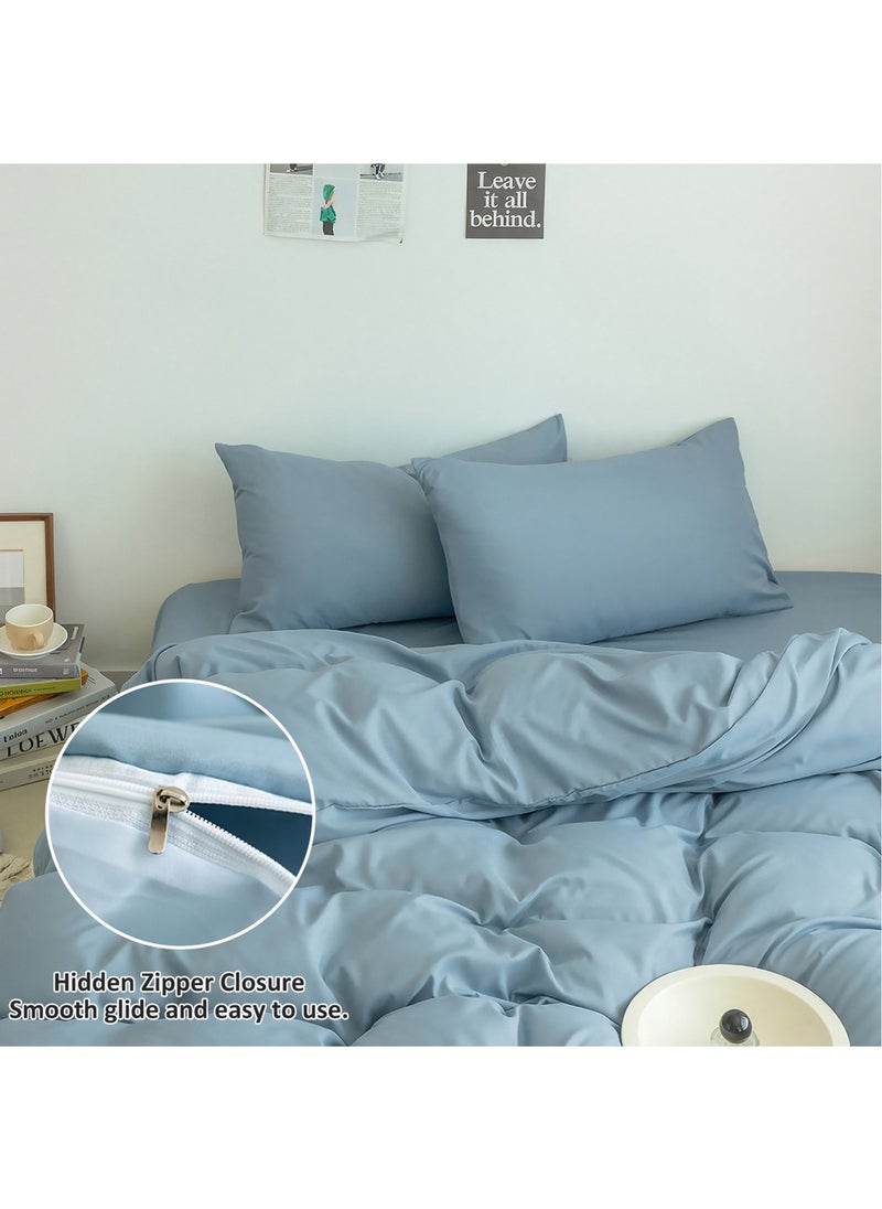 Cotton Duvet Cover Set, 4 Pieces Soft Brushed Microfiber Comforter Cover with Zipper Closure, Include 1 Duvet Cover 200x230cm 1 Flat Sheet and 2 Pillowcase, Full Size(Blue) - pzsku/ZD080544A63D197E8F826Z/45/_/1719986710/b33505aa-90b4-4696-ab1e-43d8662fd749