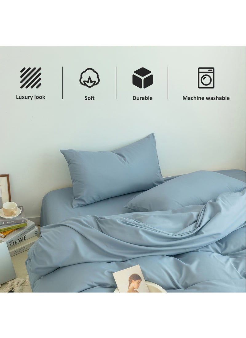 Cotton Duvet Cover Set, 4 Pieces Soft Brushed Microfiber Comforter Cover with Zipper Closure, Include 1 Duvet Cover 200x230cm 1 Flat Sheet and 2 Pillowcase, Full Size(Blue) - pzsku/ZD080544A63D197E8F826Z/45/_/1719986720/2235ac65-d0c1-482e-831e-60b91a9b12dd