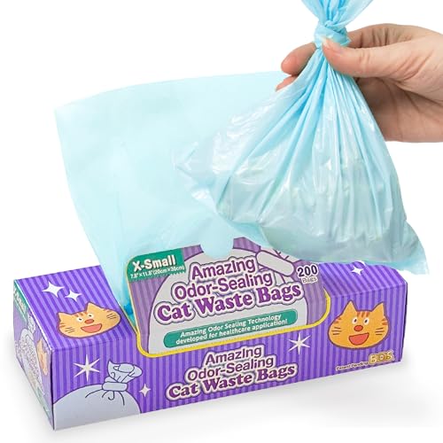 BOS Amazing Odor Sealing Cat Waste Bags - Durable and Unscented[Size: XS, Color: Light Blue](200 count, Pack of 1) (200Bags) ★Too Small to get a Litter Scoop Inside! - Image 1