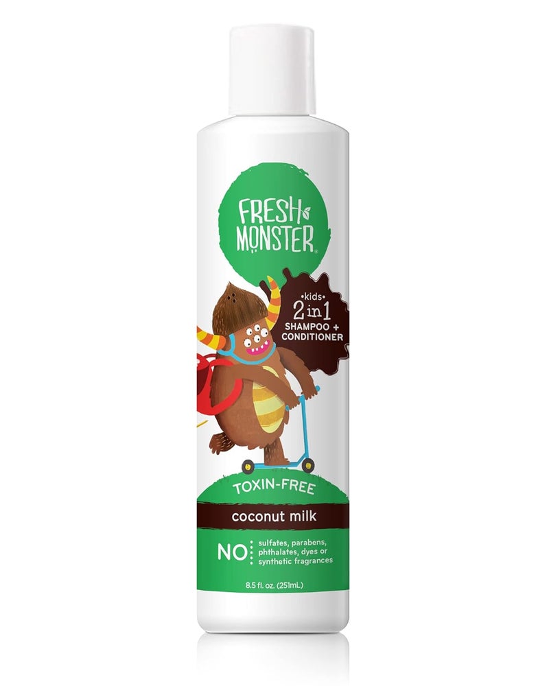 Fresh Monster 2-in-1 Kids Shampoo & Conditioner, Toxin-Free, Hypoallergenic, Tear-free Shampoo & Conditioner for Kids, Coconut (8.5oz)