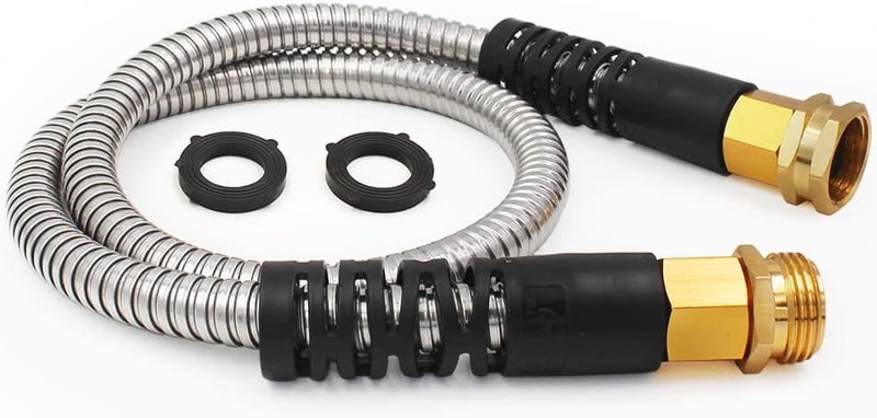 Cesun Short Garden Hose 3 feet, Metal Leader Water Hose, Heavy Duty and Lightweight Stainless Steel Water Pipe for RV, Outdoor, Yard, Lawn, 3ft x 5/8", Female to Male - Image 1