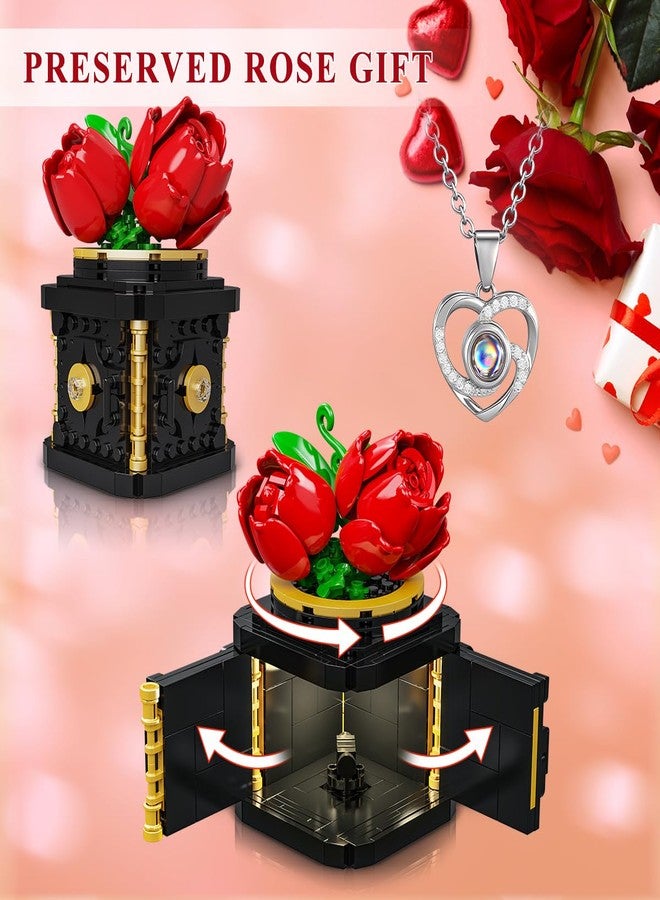 HOGOKIDS Flower Box Building Set with LED Light & Necklace, Preserved Roses with Heart Necklace I Love You Gift for Her Mom Wife Girlfriend on Birthday Valentines Mothers Day Anniversary(312 PCS) - Image 4