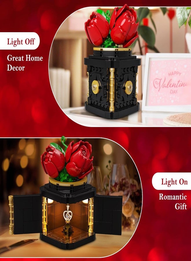HOGOKIDS Flower Box Building Set with LED Light & Necklace, Preserved Roses with Heart Necklace I Love You Gift for Her Mom Wife Girlfriend on Birthday Valentines Mothers Day Anniversary(312 PCS) - Image 5