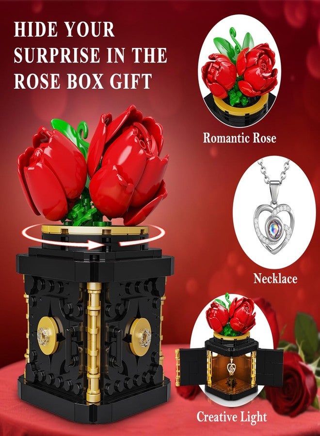 HOGOKIDS Flower Box Building Set with LED Light & Necklace, Preserved Roses with Heart Necklace I Love You Gift for Her Mom Wife Girlfriend on Birthday Valentines Mothers Day Anniversary(312 PCS) - Image 2