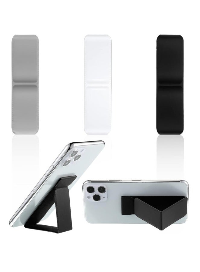 3 قطع حامل قبضة اصبع للجوال قابل للطي { راسي وافقي } ملحق لاصق مسند عالمي للجوالات الذكية والتابلت اسود ابيض رمادي فاتح جلد,  مقبض و مسكة و قاعدة مغناطيسية لحمل الهاتف بالإصبع لجميع الهواتف الايفون و سامسونج - Image 1