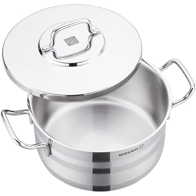 Korkmaz Astra2 Casserole 20X115 Cm  33 L  Sandwich Bottom Induction Cooking Pot  TriPly Bottom Stainless Steel Pot Ka2023 - Image 5
