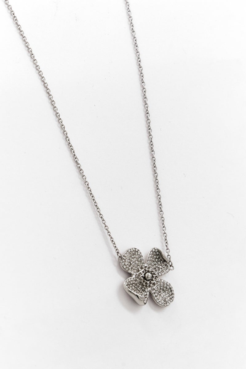 OLIVIA BURTON Women Dogwood Flower Paved Pendant Necklace, Silver  - Image 1