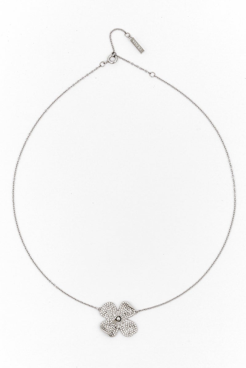 OLIVIA BURTON Women Dogwood Flower Paved Pendant Necklace, Silver  - Image 4