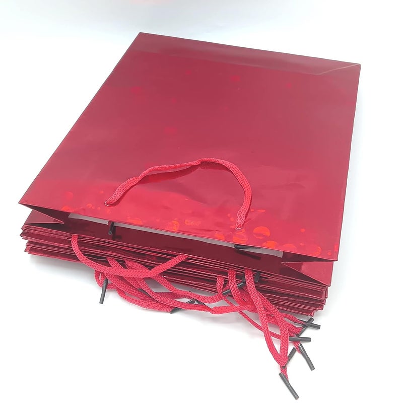 Gold Leaf GOLD LEAF Glitter Paper Bags 12Pcs With Handles,Reusable Iridescent Gift Bags for Baby Shower Gift Bags,Christmas, Party Wrapping Solution(23 x 8 x 27 Cm)(RED)  - Image 2