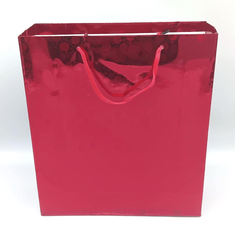 Gold Leaf GOLD LEAF Glitter Paper Bags 12Pcs With Handles,Reusable Iridescent Gift Bags for Baby Shower Gift Bags,Christmas, Party Wrapping Solution(23 x 8 x 27 Cm)(RED)  - Image 1
