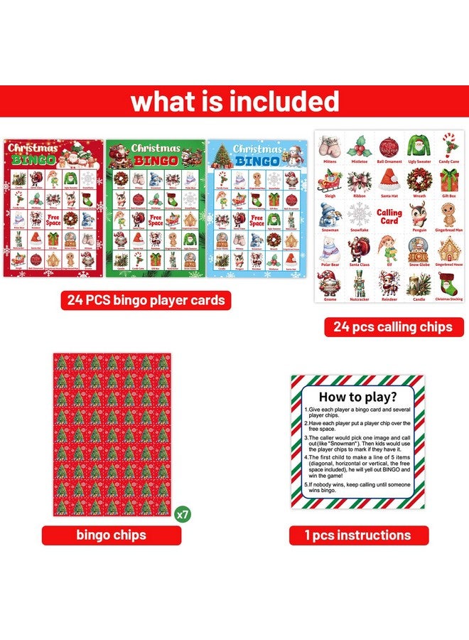 ceiba tree Merry Christmas Bingo Game for Kids Adults Large Group 24 Players Xmas Winter Holiday Bingo Family Activities Party Games Party Favors Party Supplies - Image 2