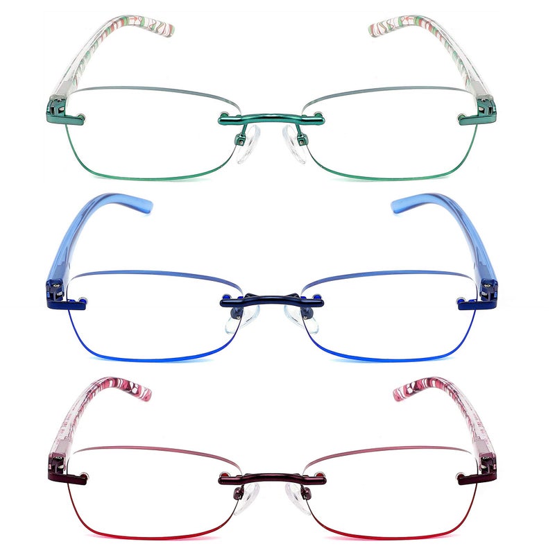 Jjwell 3 Pack Blue Light Blocking Reading Glasses For Women  Anti Eyestrain/Computer Glare Uv 400 Filter Readers With Spring Hinge  Lightweight Rimless Tinted Metal Blue Rays Eyeglasses (1.50) - Image 1