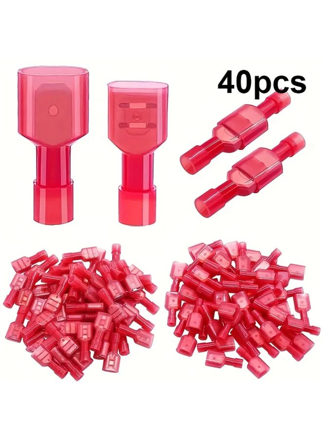 40 قطعة من موصلات الشوكة النايلون الحمراء 22-18 AWG مع نقاط اتصال نحاسية معزولة لمشاريع الكهرباء DIY - Image 1