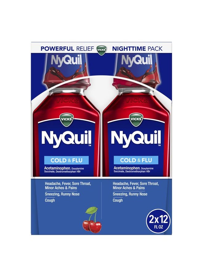 Vicks نيكويل، تخفيف ليلي للسعال، البرد والإنفلونزا، التهاب الحلق، الحمى، وتخفيف الاحتقان، نكهة الكرز، عبوة مزدوجة، 12 أونصة سائلة - Image 1