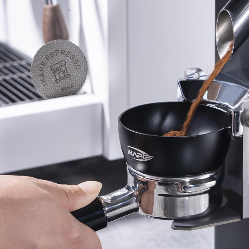 IKAPE Magnetic Dosing Funnel Set, 58MM Espresso Dosing Ring & Puck Screen Kit Compatible with 58 mm Bottomless Portafilter - with 10 Small Magnet (Black) - Image 5
