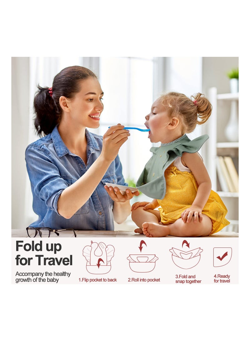 SOLARAE 3-Pack Silicone Baby Bibs, Waterproof & Washable Toddler Feeding Bibs with Food Catcher, Soft & Easy Wipe Design for Boys and Girls, Perfect for Home and Travel Feeding Supplies. - Image 3