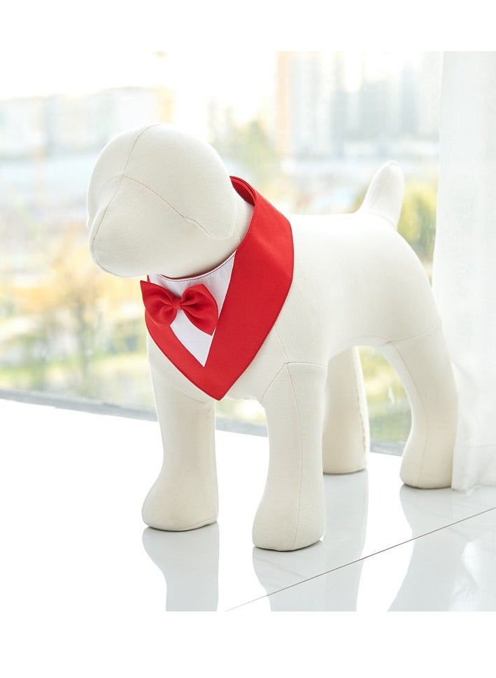 Loquat Dog Tuxedo Formal Cat Wedding Bandana Dog Collar with Bow Tie Cat Birthday Costume Valentines Outfit Pet(RED-S) - Image 3