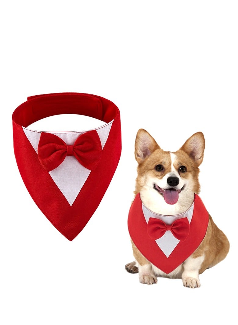 Loquat Dog Tuxedo Formal Cat Wedding Bandana Dog Collar with Bow Tie Cat Birthday Costume Valentines Outfit Pet(RED-S) - Image 1