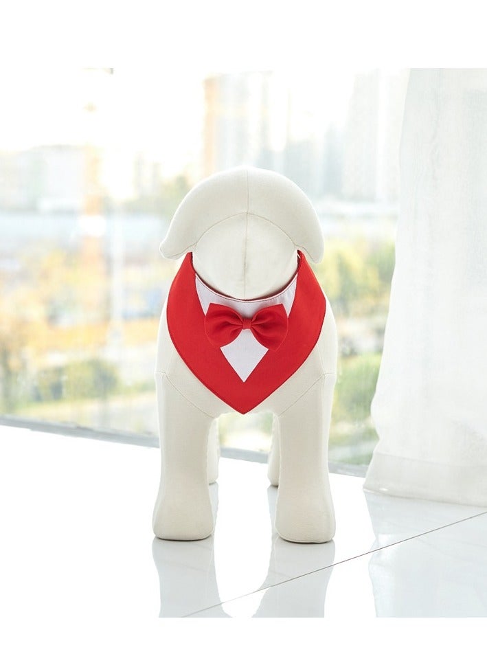 Loquat Dog Tuxedo Formal Cat Wedding Bandana Dog Collar with Bow Tie Cat Birthday Costume Valentines Outfit Pet(RED-S) - Image 4