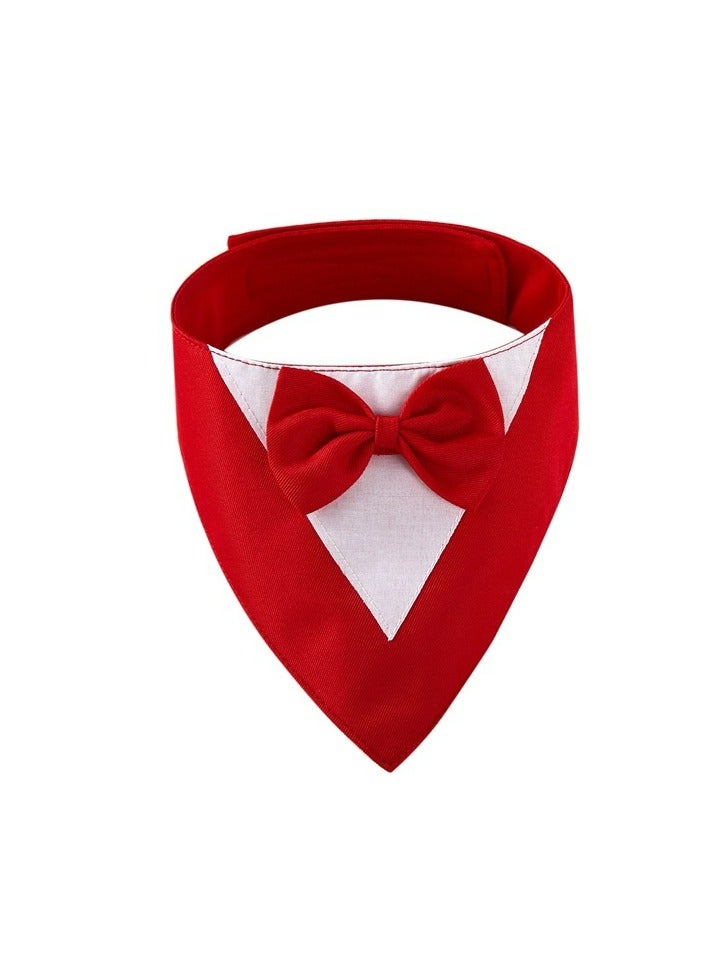 Loquat Dog Tuxedo Formal Cat Wedding Bandana Dog Collar with Bow Tie Cat Birthday Costume Valentines Outfit Pet(RED-S) - Image 2