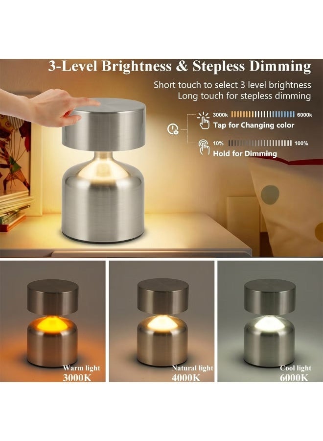 Taimi Rechargeable LED Table Lamp with USB-C Port - Touch Control Cordless Desk Lamp with 3 Light Colors Modes for Bedroom & Office - Silver - Image 5