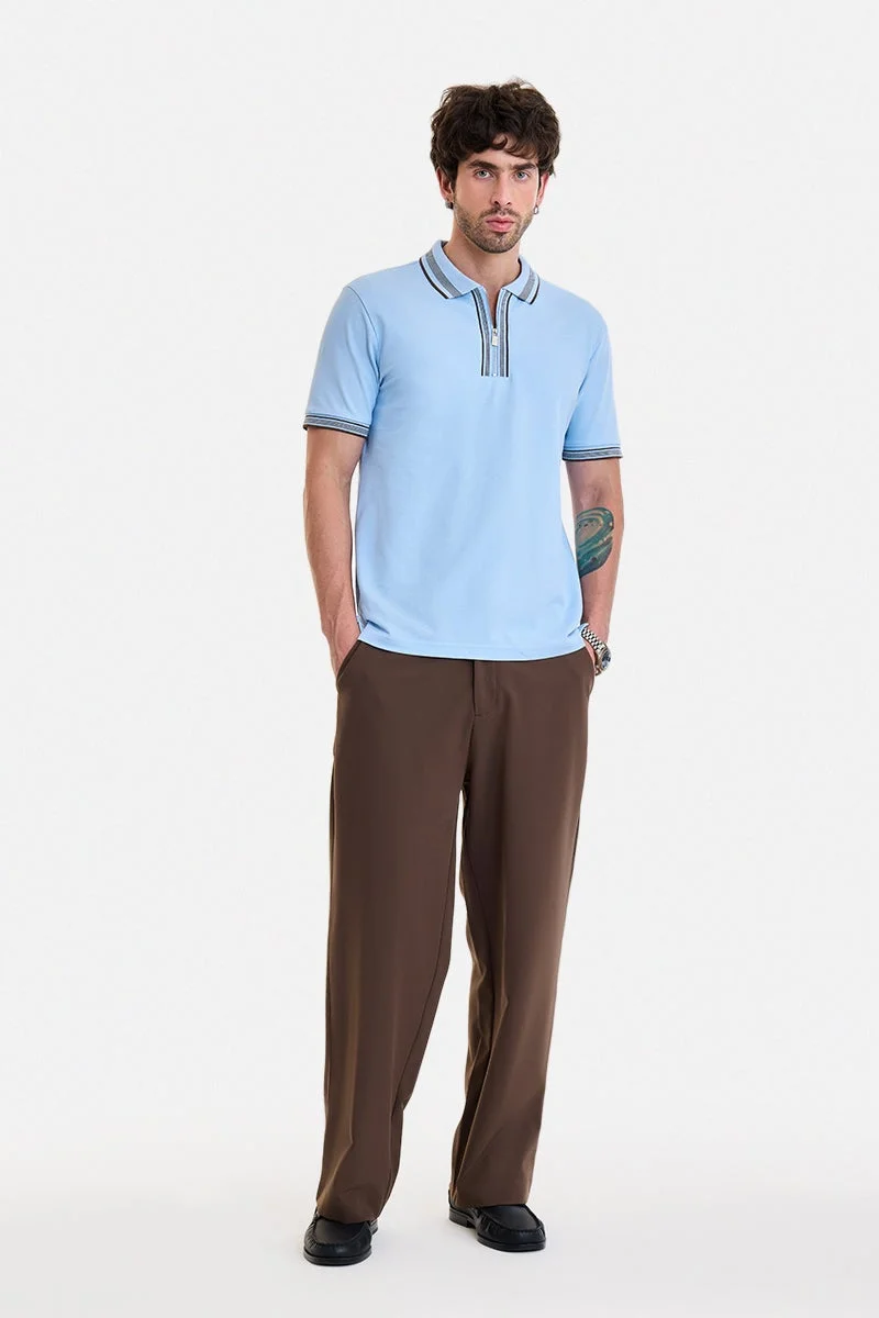 SNITCH Sky Blue Textured Half Sleeve Regular Fit T-Shirt