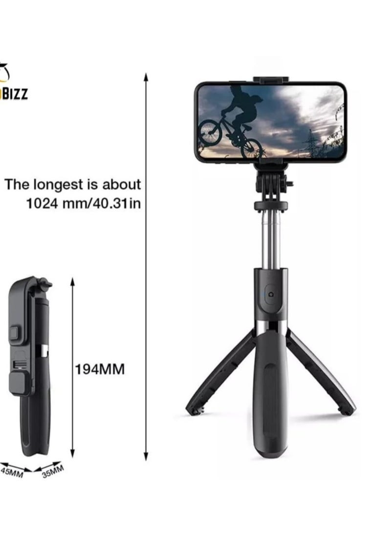 ELTRAZONE - Foldable Tripod Monopod Selfie Stick Blue tooth With Wireless Button Shutter Selfie Stick With LED For iOS Android - Image 1