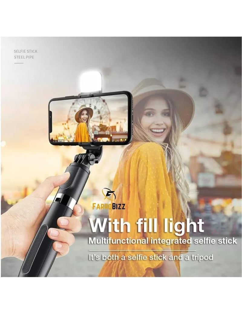 ELTRAZONE - Foldable Tripod Monopod Selfie Stick Blue tooth With Wireless Button Shutter Selfie Stick With LED For iOS Android - Image 1