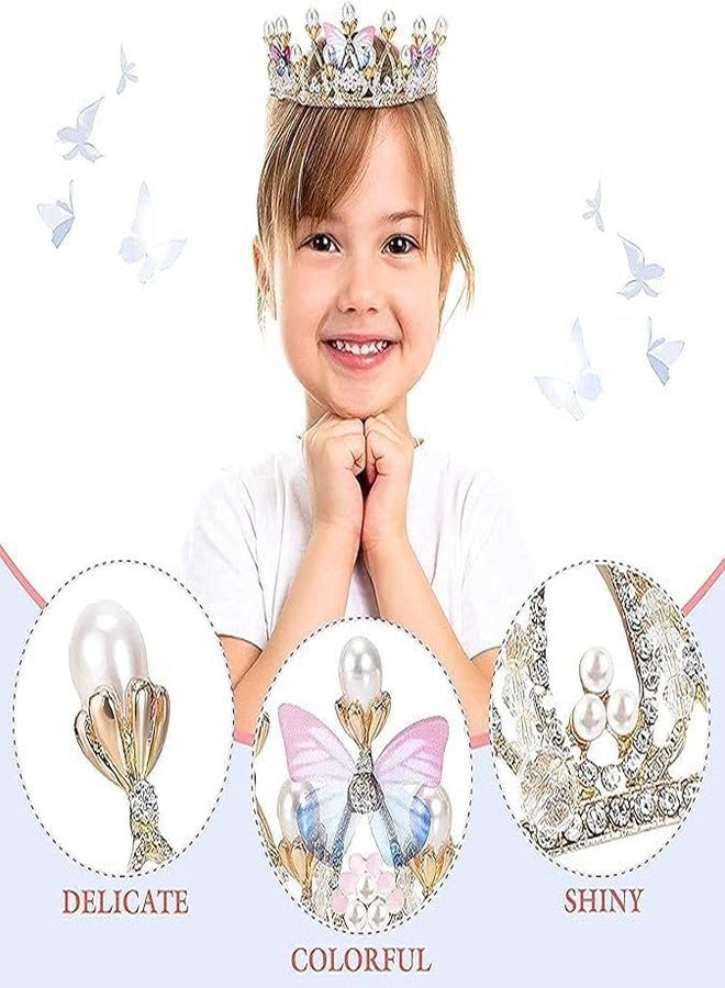 WROPZO Crystal Tiara Crown Pearl Princess Costume Crown Headband Flower Pageant Handmade Hair Accessories Cosplay, Birthday, Celebration for Girl Women - Image 2
