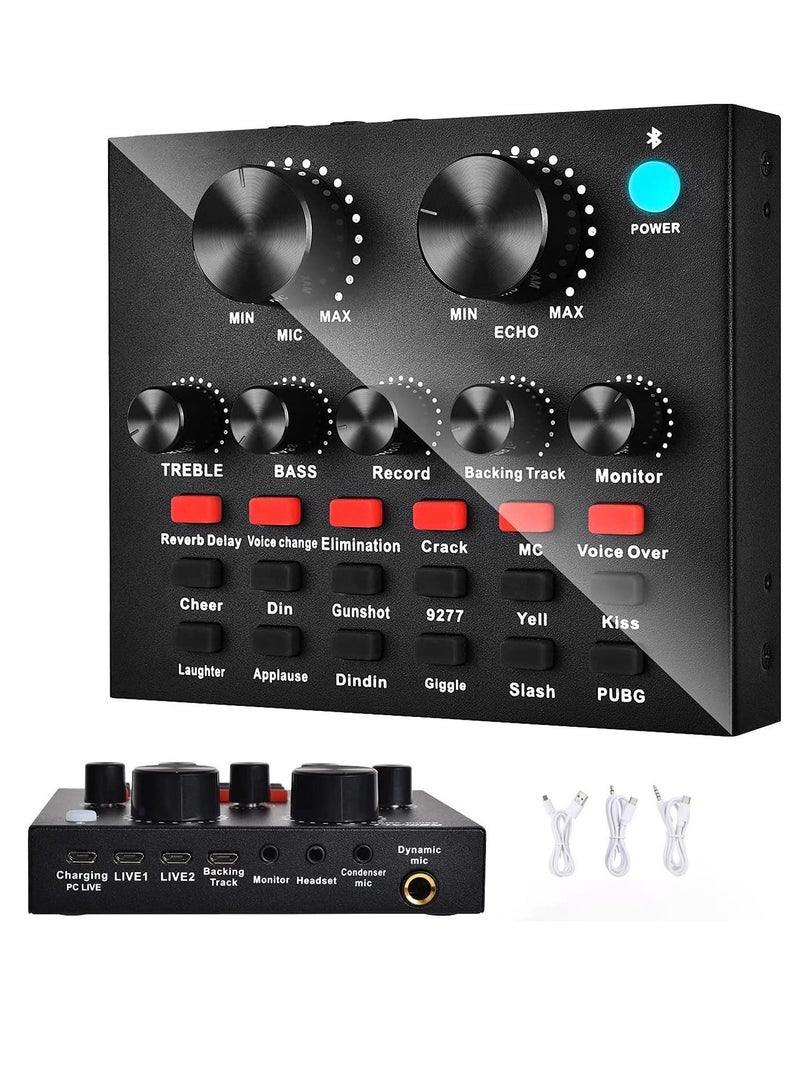جوميلا V8-Live Sound Card, Audio Mixer USB External Sound Card Headset Microphone Live Sound Card Karaoke for Double Cell Phone Live Computer PC Live Recording Home KTV Voice Chat - Image 1