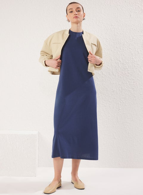Navy Blue Sleeveless Long Lining Lingerie Dress