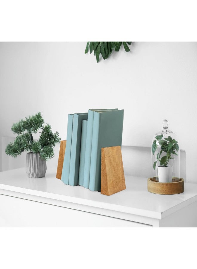 ILOT Book Ends for Office Accessories - 2 Pairs Handmade 100% Solid Wood Decorative Bookends with Metal Base - Heavy Duty Non-Skid Shelf Organizer for Books - Image 3