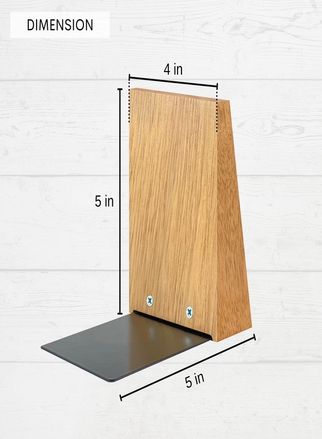 ILOT Book Ends for Office Accessories - 2 Pairs Handmade 100% Solid Wood Decorative Bookends with Metal Base - Heavy Duty Non-Skid Shelf Organizer for Books - Image 2