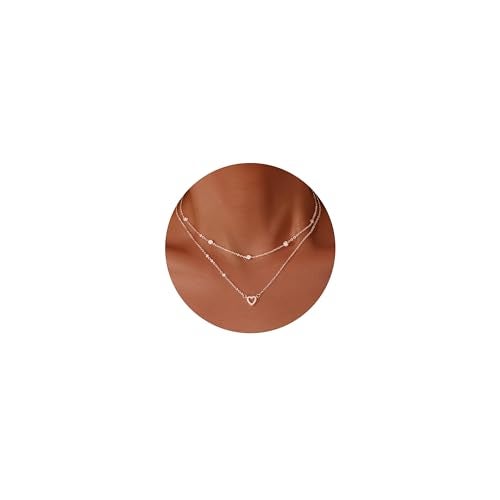 Poxtex Heart Necklaces for Women Girls, Dainty 14K Silver Plated Necklace Cute Tiny Diamond Stacked Heart Choker Pendant Charm Jewelry Gifts for Birthday Valentine's Day Christma Graduation - Image 1
