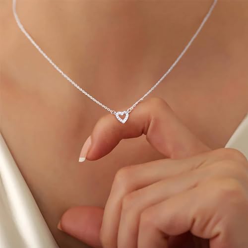 Poxtex Heart Necklaces for Women Girls, Dainty 14K Silver Plated Necklace Cute Tiny Diamond Stacked Heart Choker Pendant Charm Jewelry Gifts for Birthday Valentine's Day Christma Graduation - Image 4