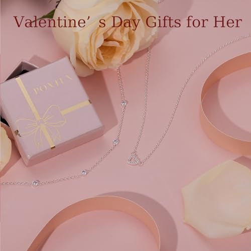 Poxtex Heart Necklaces for Women Girls, Dainty 14K Silver Plated Necklace Cute Tiny Diamond Stacked Heart Choker Pendant Charm Jewelry Gifts for Birthday Valentine's Day Christma Graduation - Image 5