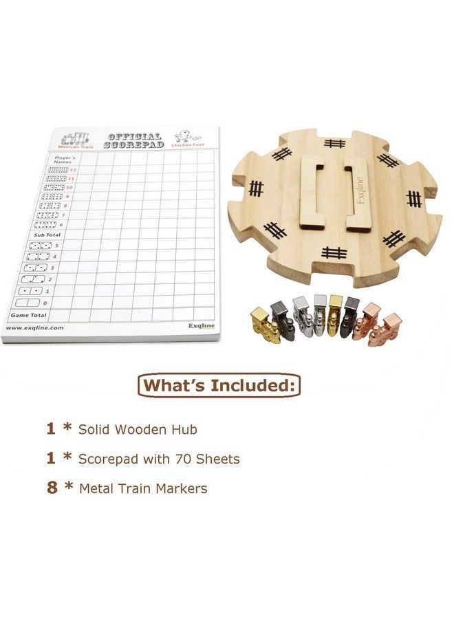 Exqline Mexican Train Dominoes Accessories With 6.5" Pine Mexican Train Hub, 70Sheets Mexican Train Score Pads And 8 Colored Diecast Train Markers, For Mexican Dominoes Train Game Set - Image 3