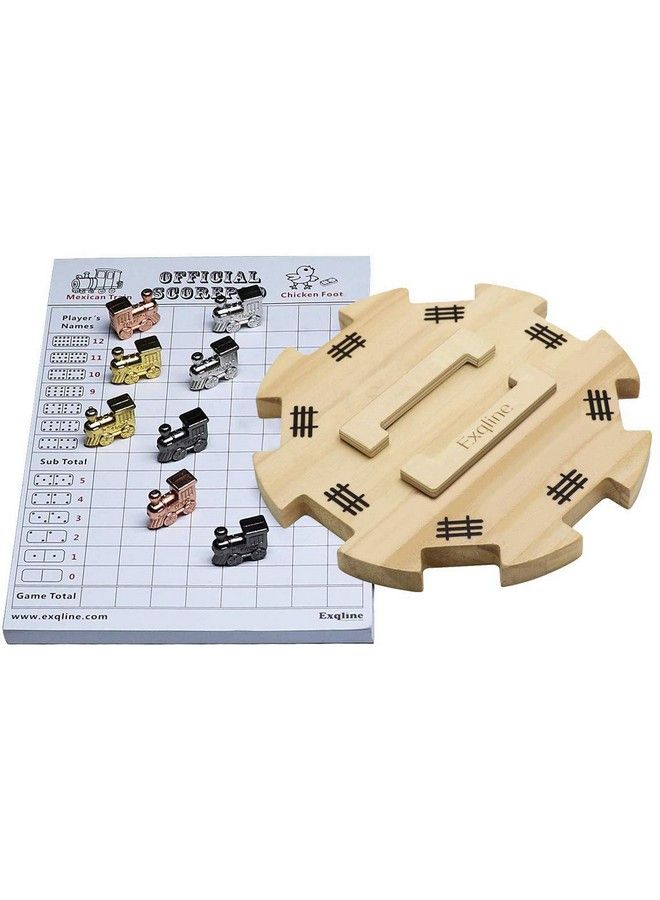Exqline Mexican Train Dominoes Accessories With 6.5" Pine Mexican Train Hub, 70Sheets Mexican Train Score Pads And 8 Colored Diecast Train Markers, For Mexican Dominoes Train Game Set - Image 2