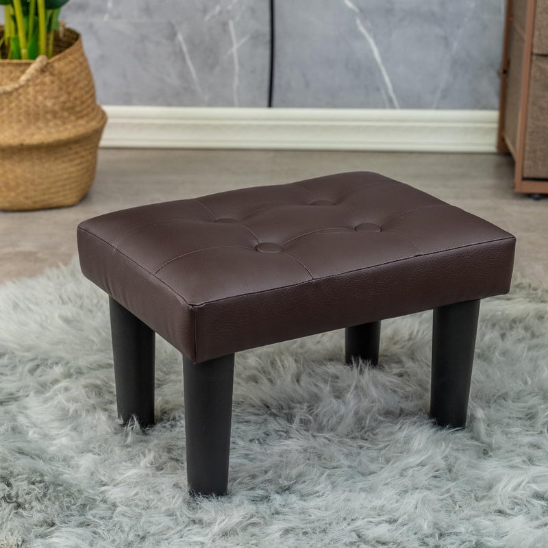 CAROLMADE Ottoman Foot Rest PVC Small Ottoman Foot Stool with Legs Modern Footstool Ottomans for Living Room Entryway Office Brown
