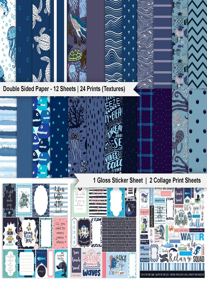 Inkdotpot Ocean Life Collection Double-Sided Scrapbook Paper Kit Cardstock 12"x12" Card Making Paper Pack with Sticker Sheet - 16 Pages - Blue - Image 2