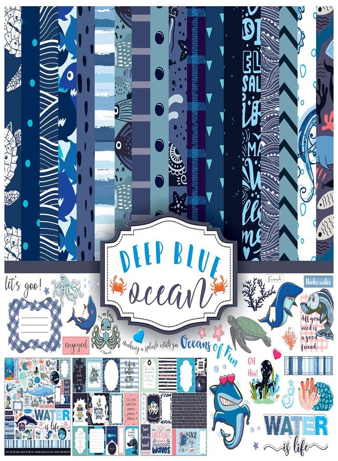 Inkdotpot Ocean Life Collection Double-Sided Scrapbook Paper Kit Cardstock 12"x12" Card Making Paper Pack with Sticker Sheet - 16 Pages - Blue - Image 1