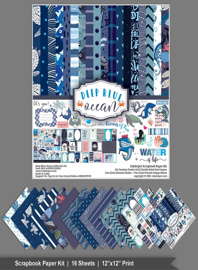 Inkdotpot Ocean Life Collection Double-Sided Scrapbook Paper Kit Cardstock 12"x12" Card Making Paper Pack with Sticker Sheet - 16 Pages - Blue - Image 3