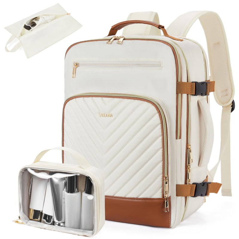 Telena Travel Backpack for Women 156 inch Laptop Backpack TSA Carry on Backpack Personal Item Size Flight Approved Travel Bag Daypack with MultiPockets for Work Travel Business BeigeBrown - Image 2