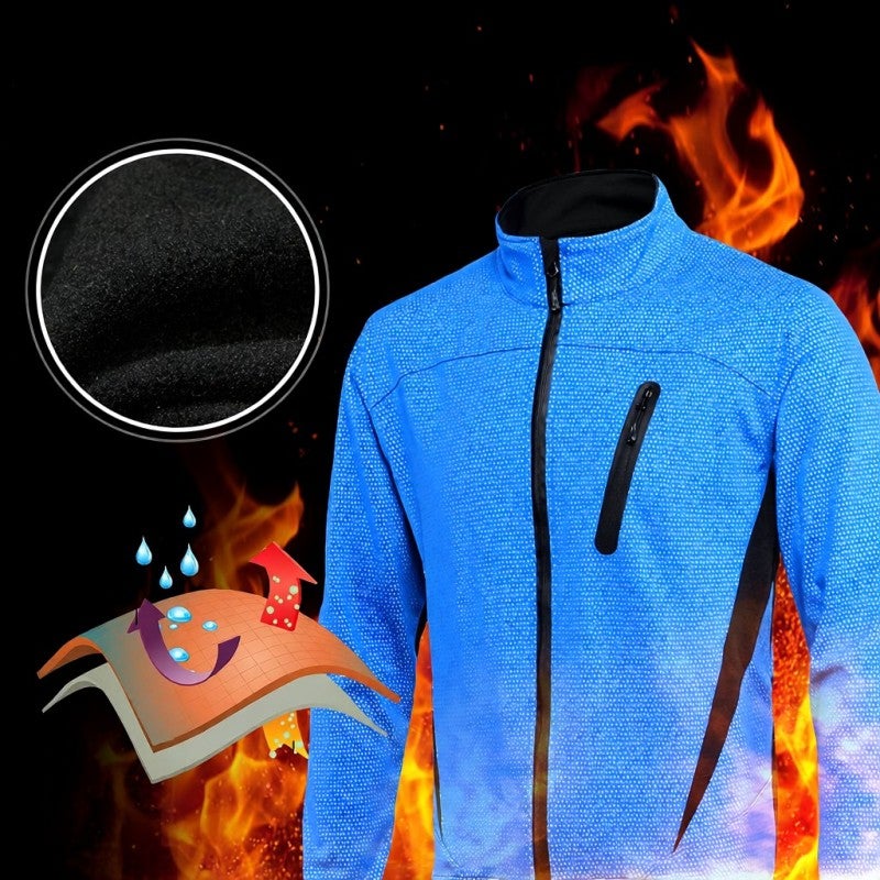 ARSUXEO Cycling Jersey Set: Blue Size S, Superior Wind Water Resistance Polyester Shell, Warm Soft Fleece Lining - Breathable Spandex Back, Full Length Zipper, Zippered Pockets for Men Cold Winter Cycling - Image 5