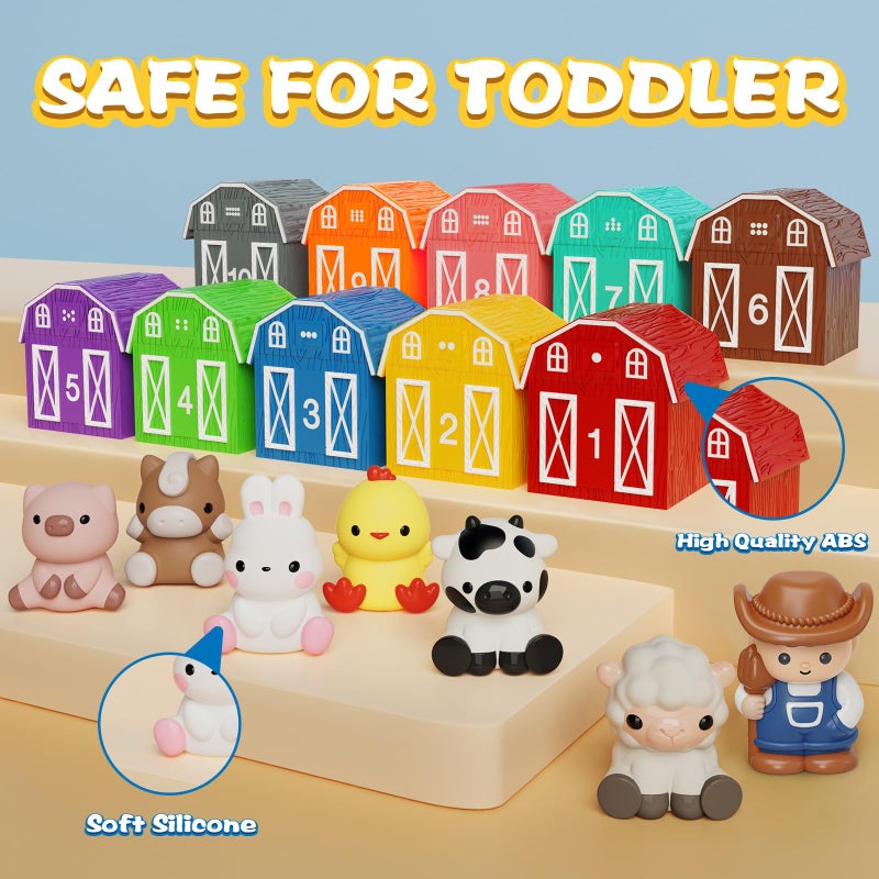 AuroTops Learning Toy for Toddlers 1 2 3+ Years Old, 20 PCS Farm Animal Barn playset & Finger Puppets, Montessori toys for Kids,10 Animals & 10 Barns for Babies Boys Girls Easter Christmas Birthday Gift - Image 5